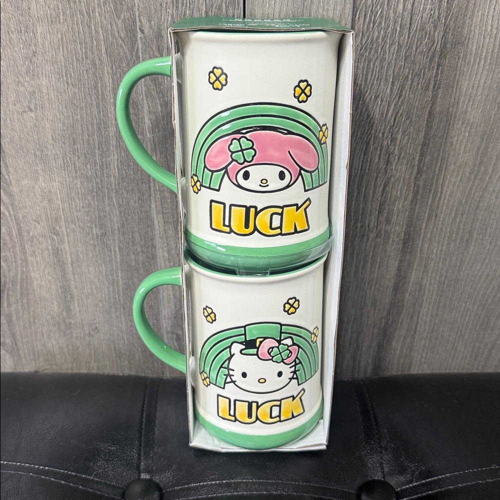 New Blue Sky Clayworks Hello Kitty Textured Luck St Patricks Day Coffee Mugs Mug